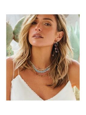 NWT Uncommon James Aqua Seed Bead Necklace with Gold Accents
